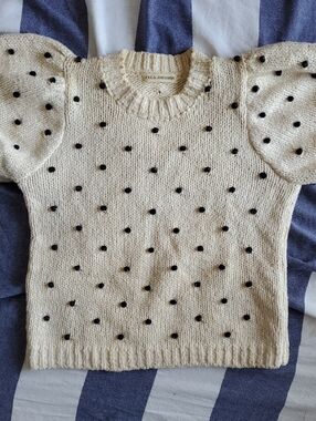 Ulla Johnson Cotton Sweater With Black Polka Dot Pom Poms
